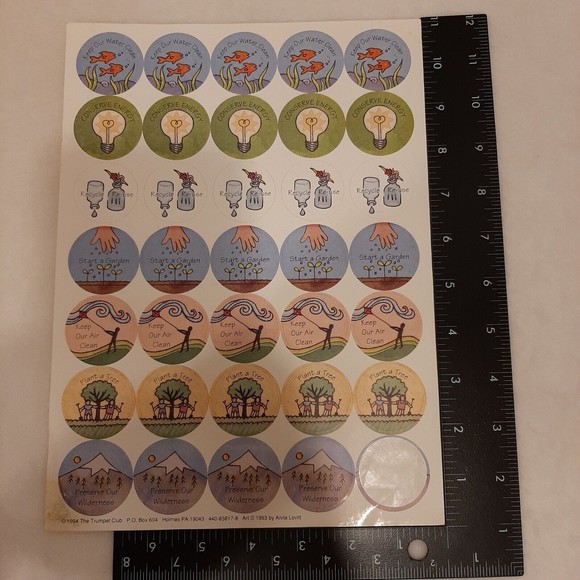 Vintage Stickers Art By Anita Lovitt 1994 The Trumpet Club Clean Planet READ - Picture 16 of 16